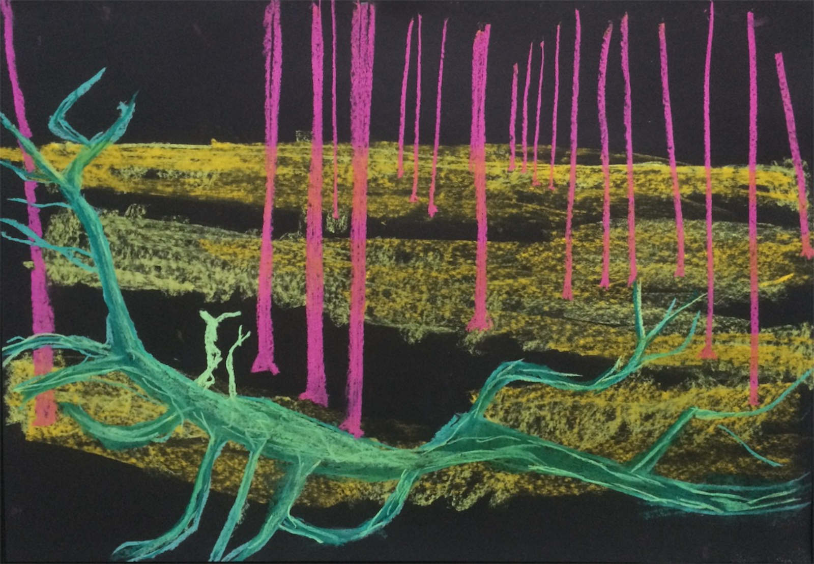 Yellow moss and pink trees